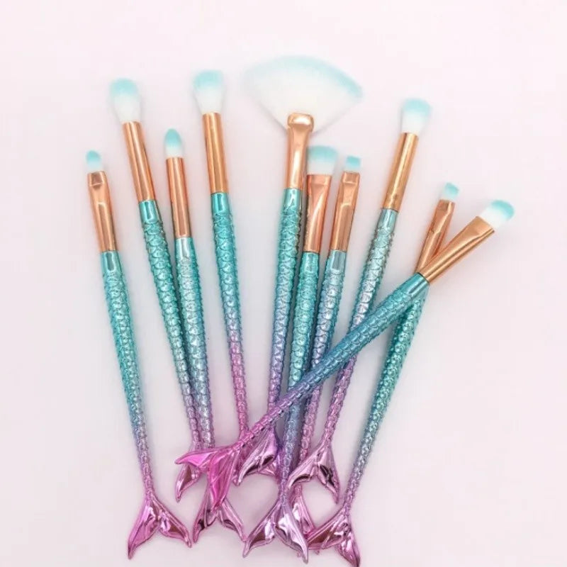 Kit de Pincéis Profissionais Mermaid – 10 Peças com Cerdas Super Macias!